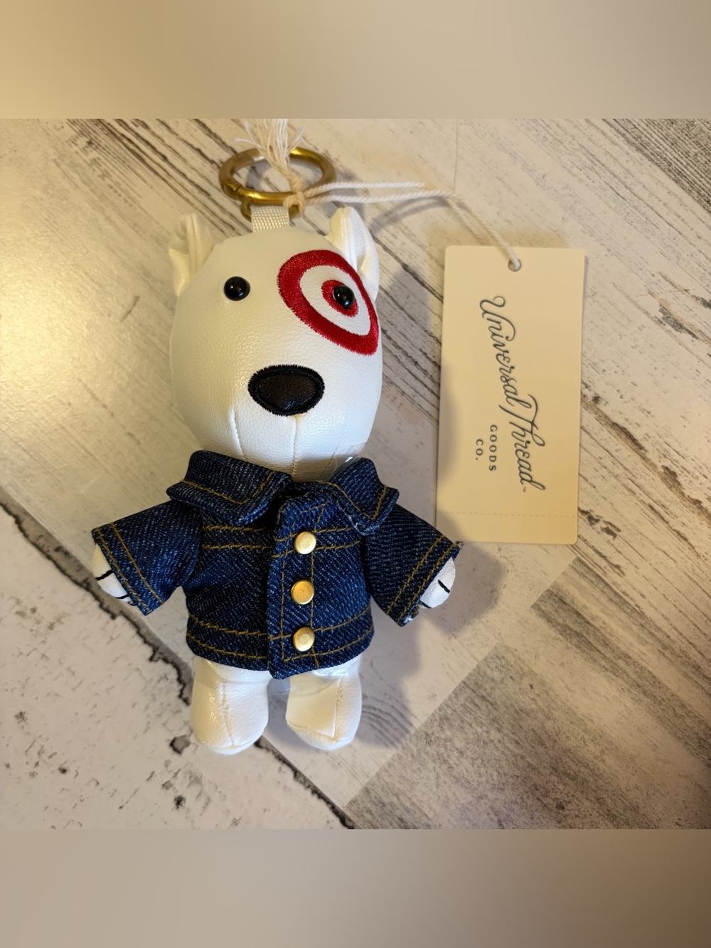 Target Bullseye Dog Denim Fall Jacket Keychain/Bag Charm Plush NEW